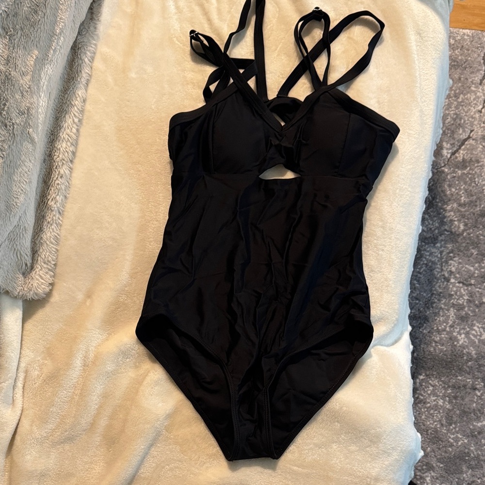 Black Strappy One-Piece Swimsuit